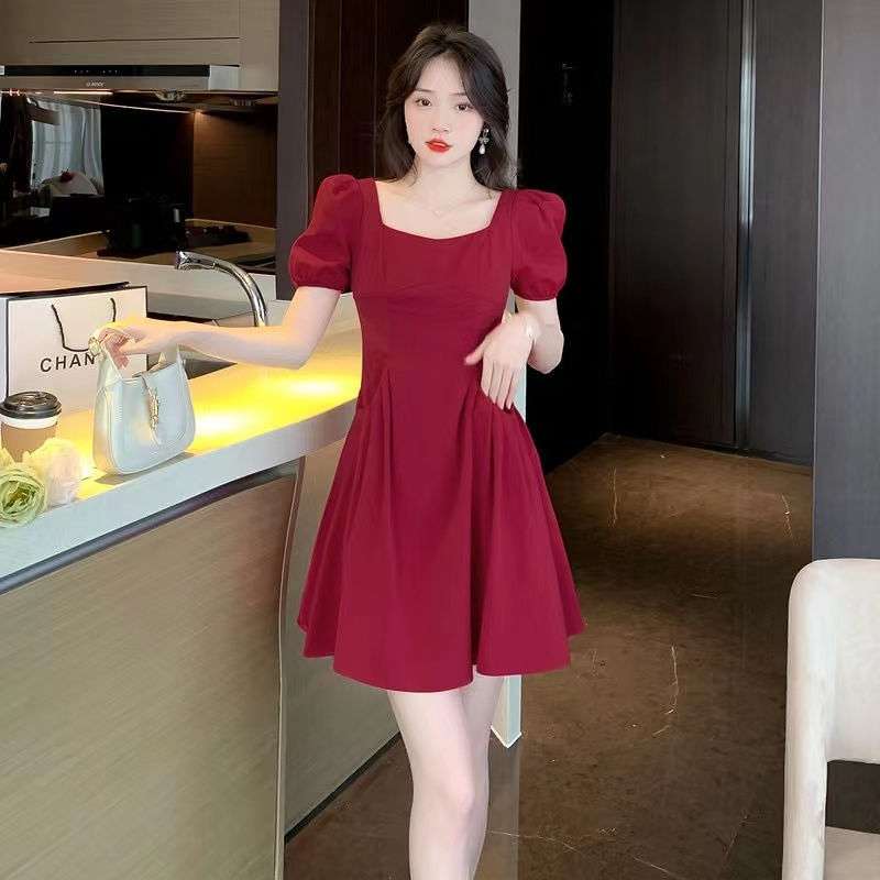 ミニワンピース パフスリーブフレアワンピ