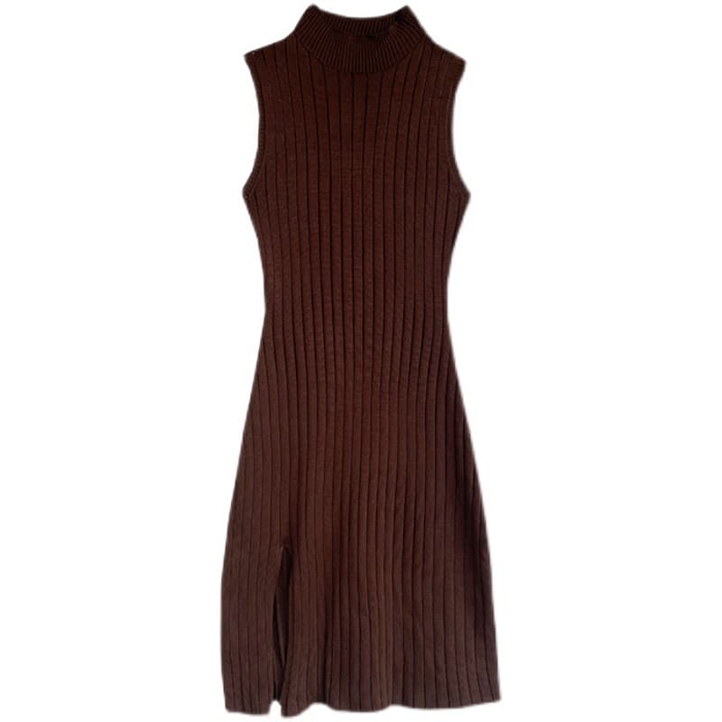 ノースリーブ ハイネックニットミニワンピース