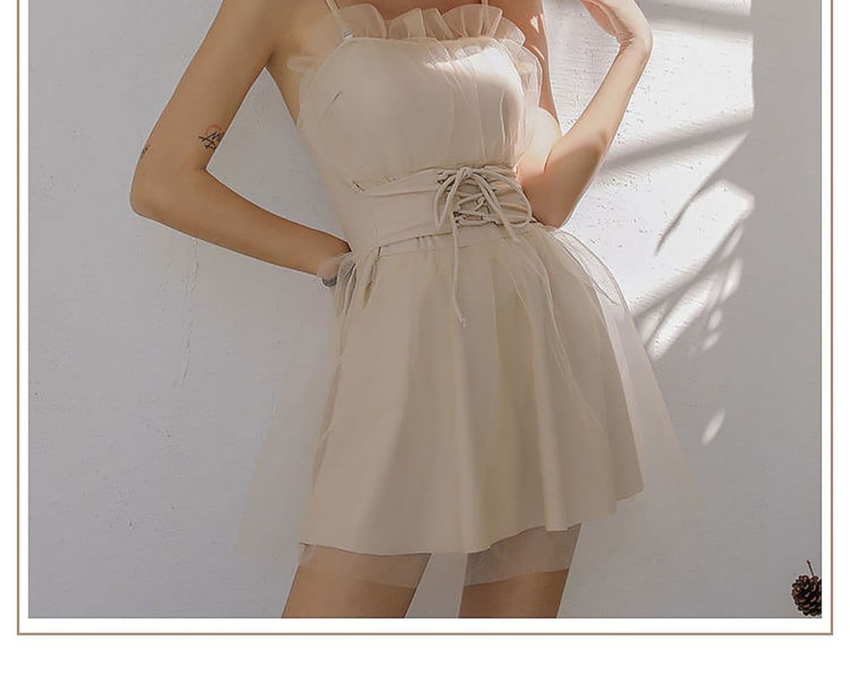 ミニワンピース レースチュール重ねミニキャミワンピース