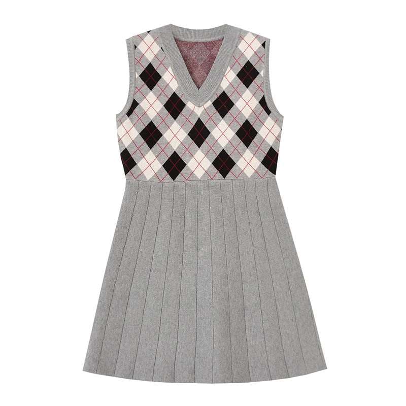 チェック柄ベスト付きシャツミニワンピース