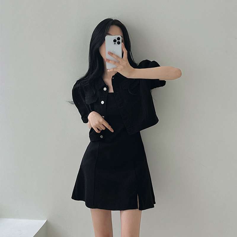 半袖デニムジャケット&フレアセットミニワンピース