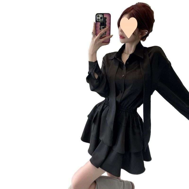 フリルデザイン シャツミニワンピース