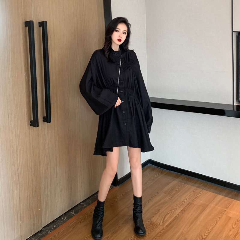 ふんわりパフスリーブ シャツミニワンピース