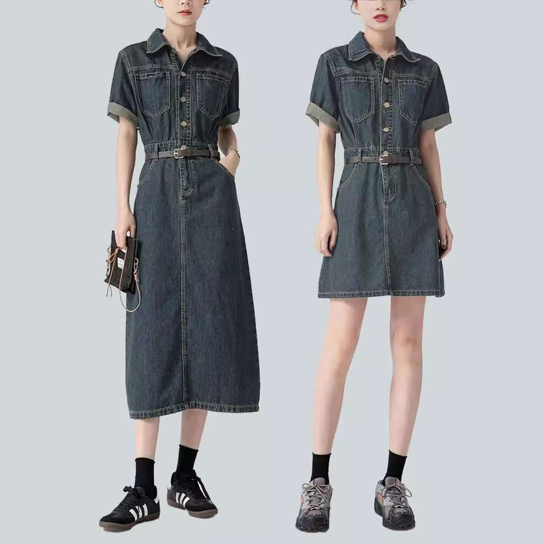 ミニワンピース シンプル上品デニムミニワンピース