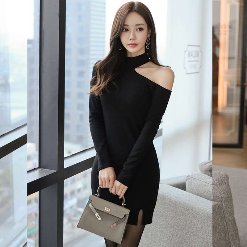 ミニワンピース セクシーワンショルダー 超ミニ丈タイトワンピ キャバドレス