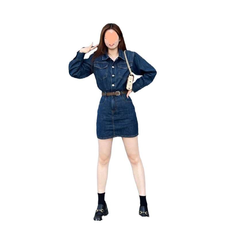 ウエストベルト付きデニムミニワンピース