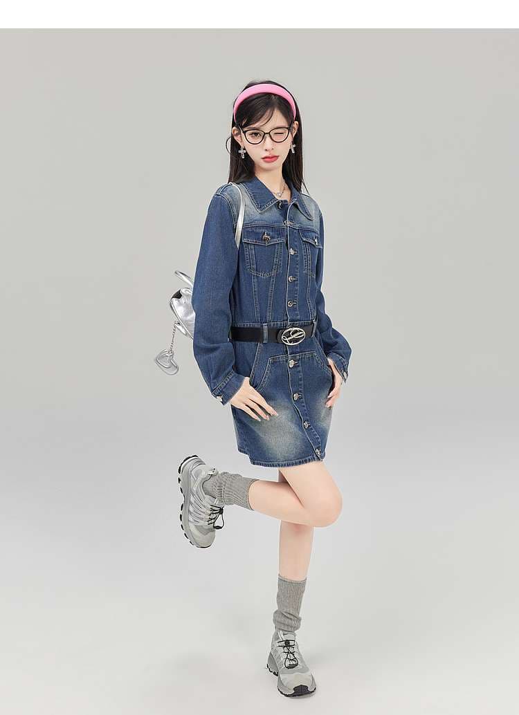 ミニワンピース レトロガーリーデニムワンピース