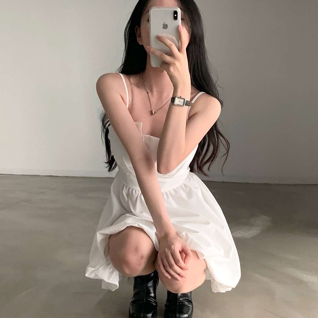 シンプルプリーツキャミミニワンピース