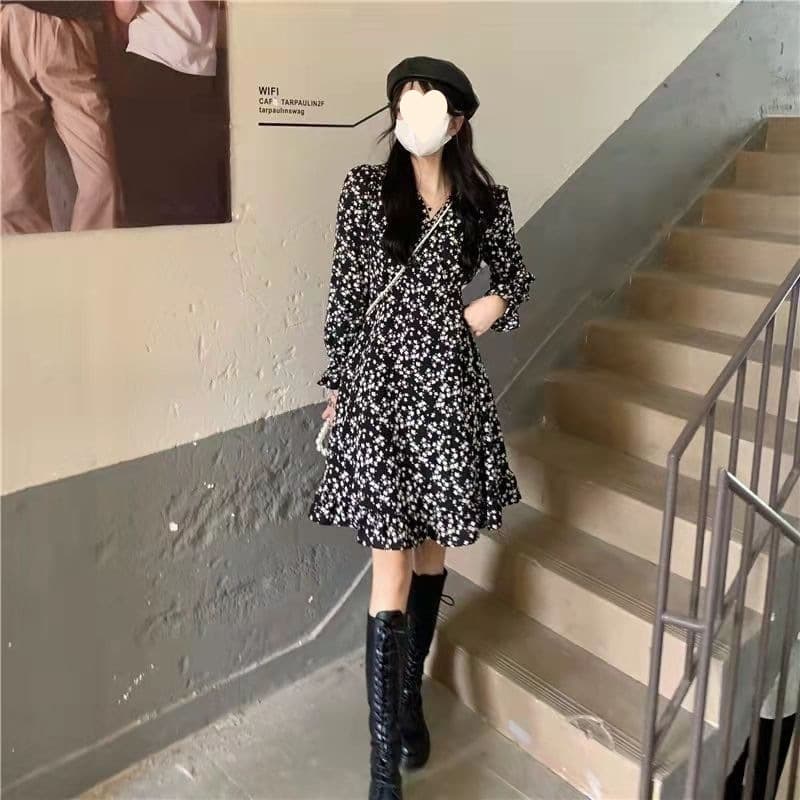 ミニワンピース 花柄シフォン フェミニン大人ワンピ