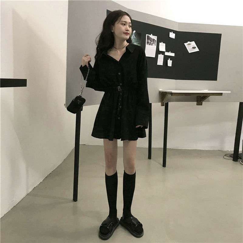襟ボタンダウンミニワンピース