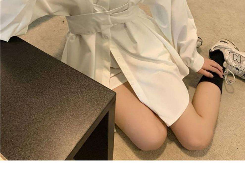 ミニワンピース ウエストリボンシャツミニワンピース&ショートパンツ 2点セット 