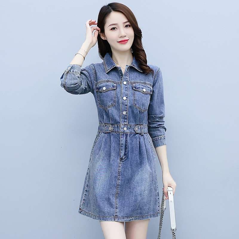 シャツカラーデニムミニワンピース