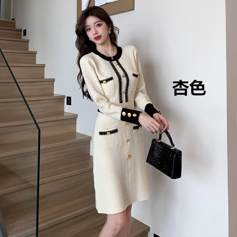 ミニワンピース バイカラーニットワンピース 膝上丈 春秋冬対応 女性用