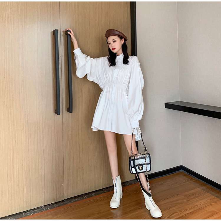 ふんわりパフスリーブ シャツミニワンピース