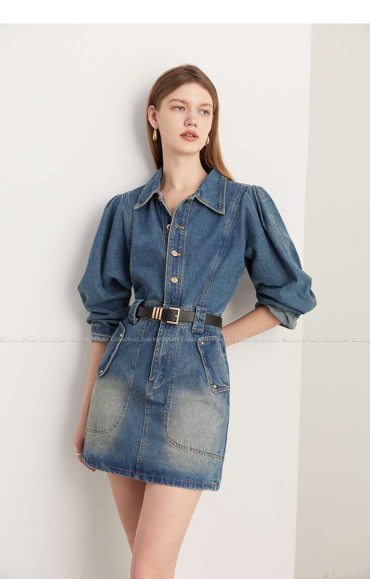 ミニワンピース ベルト付き ゆったりサイズ デニムミニワンピース