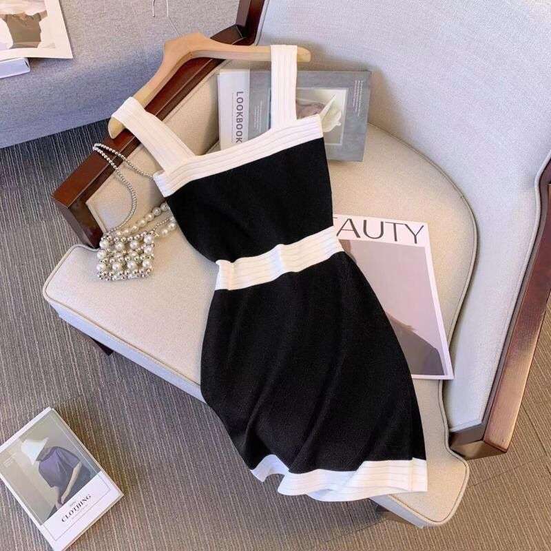 バイカラーデザイン ウエストマーク タイトミニワンピース