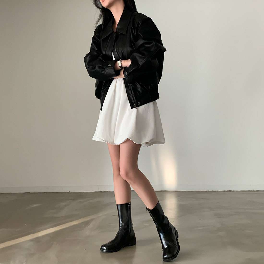 シンプルプリーツキャミミニワンピース