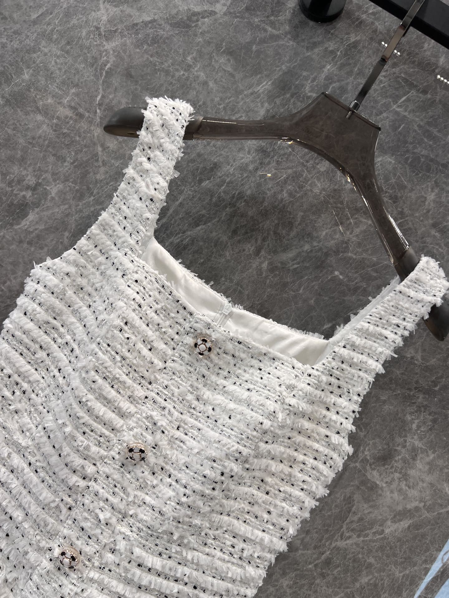 ミニワンピース 上品フリンジツイード 