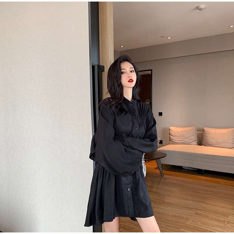 ふんわりパフスリーブ シャツミニワンピース