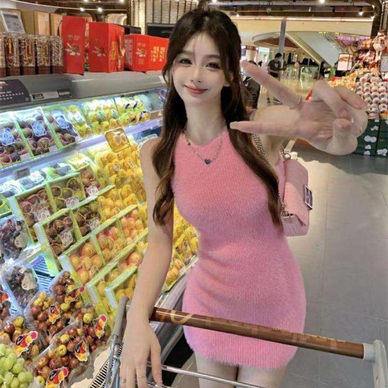 ミニワンピース シンプル美シルエット ノースリーブミニワンピース