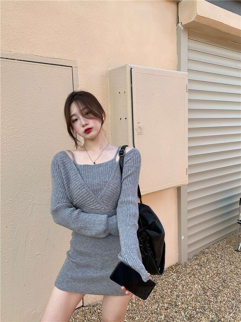 ミニワンピース オフショルダーキャミニットワンピース