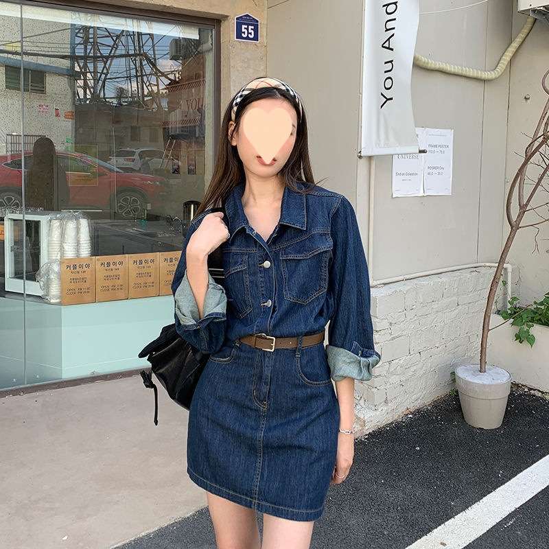 ポケット付きデニムミニワンピース
