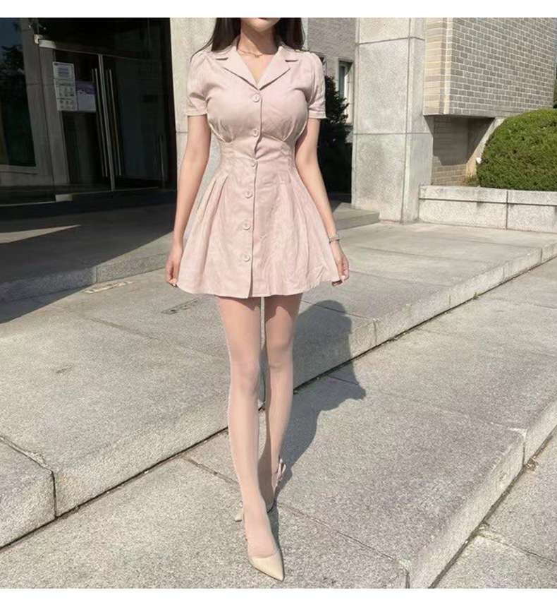 フロント釦シャーリング シャツミニワンピース