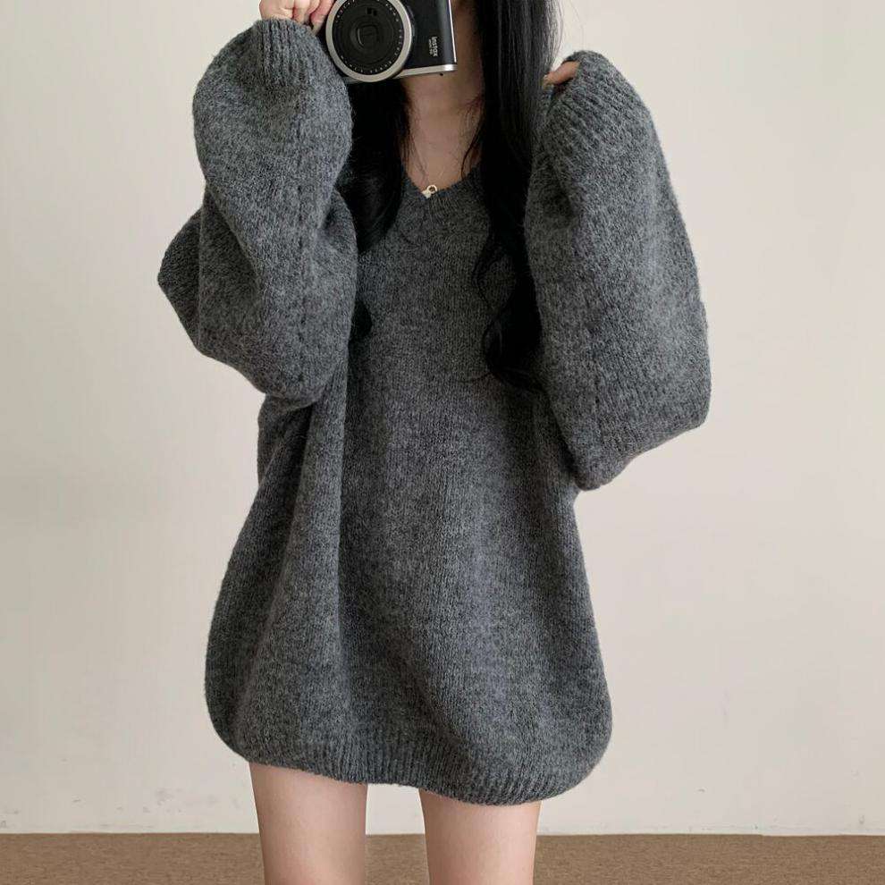 ミニワンピース Vネック オーバーニットワンピ ゆったりシルエット