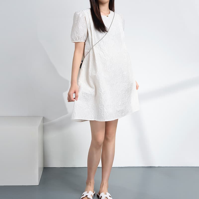 ふんわり袖 シワ加工マタニティミニワンピース