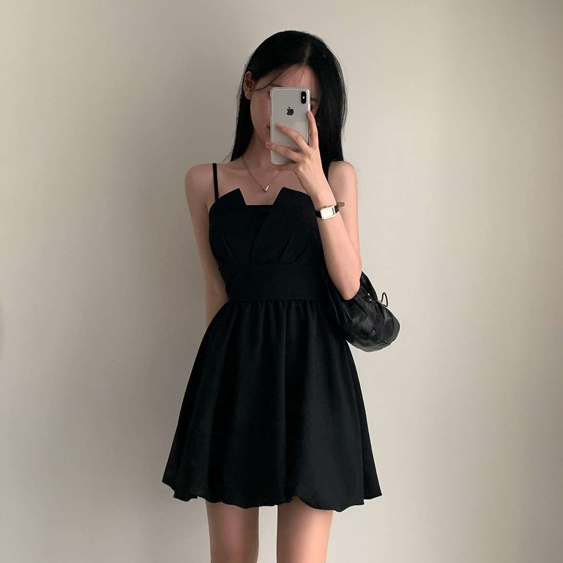 シンプルプリーツキャミミニワンピース