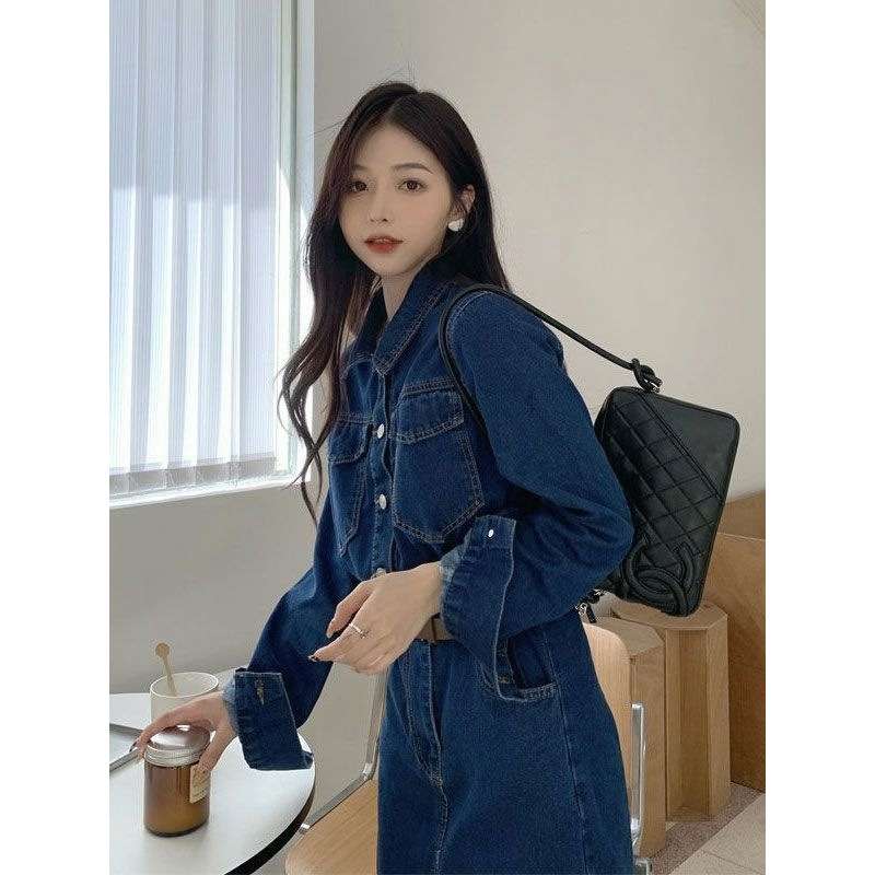 ミニワンピース デニム 長袖 タイトベルト付き👗