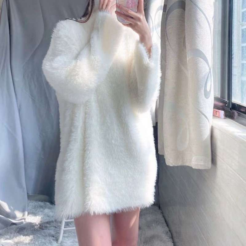 ミニワンピース ふわもこ タートルネックニットワンピ ゆったりシルエットサイズ