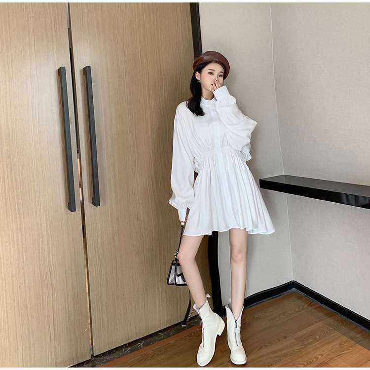 ふんわりパフスリーブ シャツミニワンピース