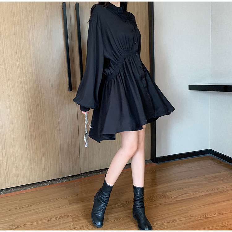 ふんわりパフスリーブ シャツミニワンピース