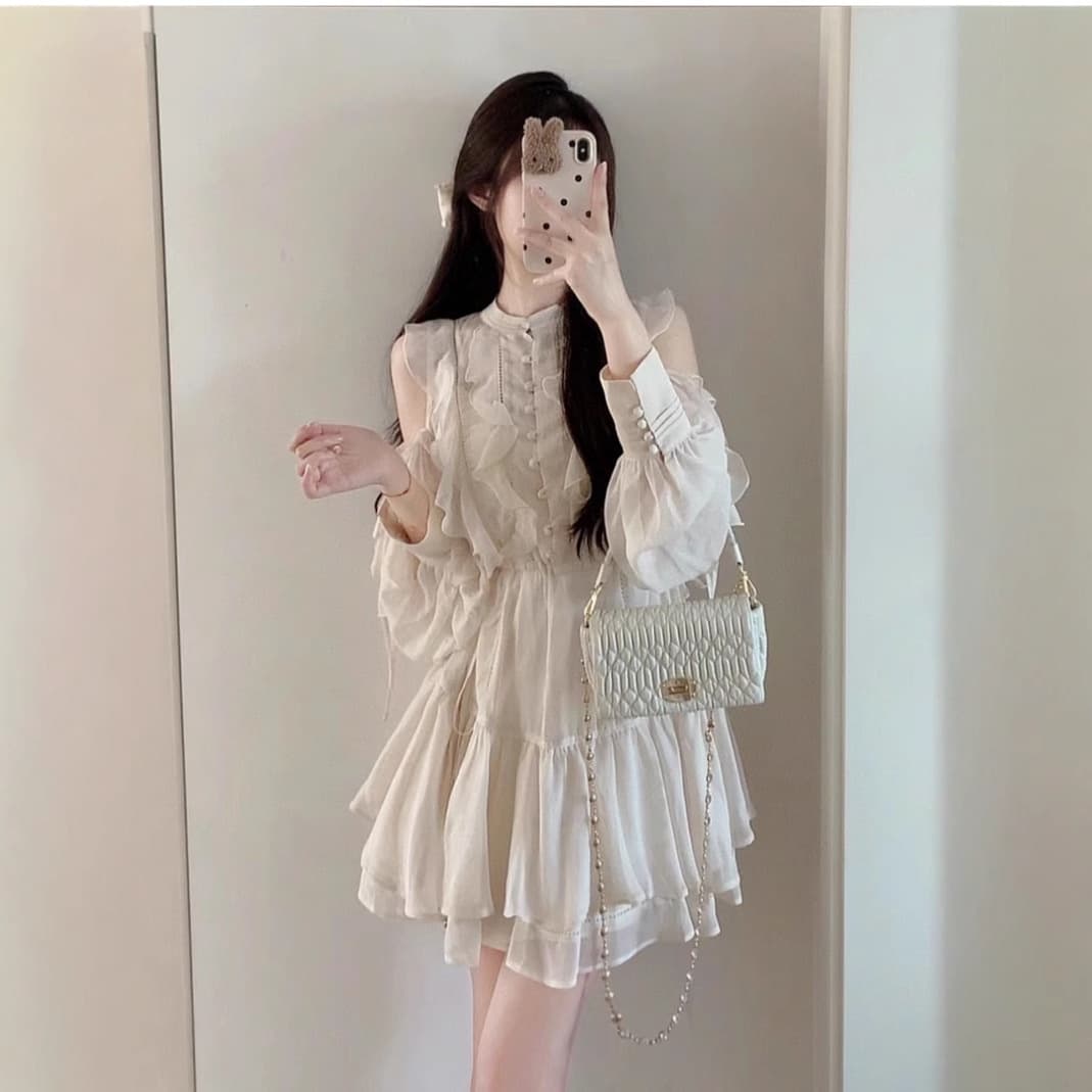 ミニワンピース シフォン重ねフリルミニワンピース