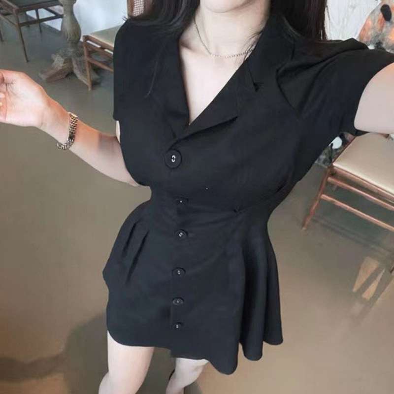フロント釦シャーリング シャツミニワンピース