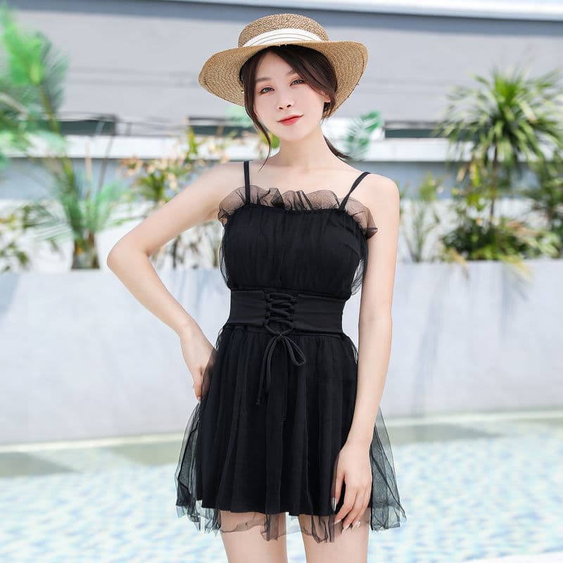 ミニワンピース レースチュール重ねミニキャミワンピース