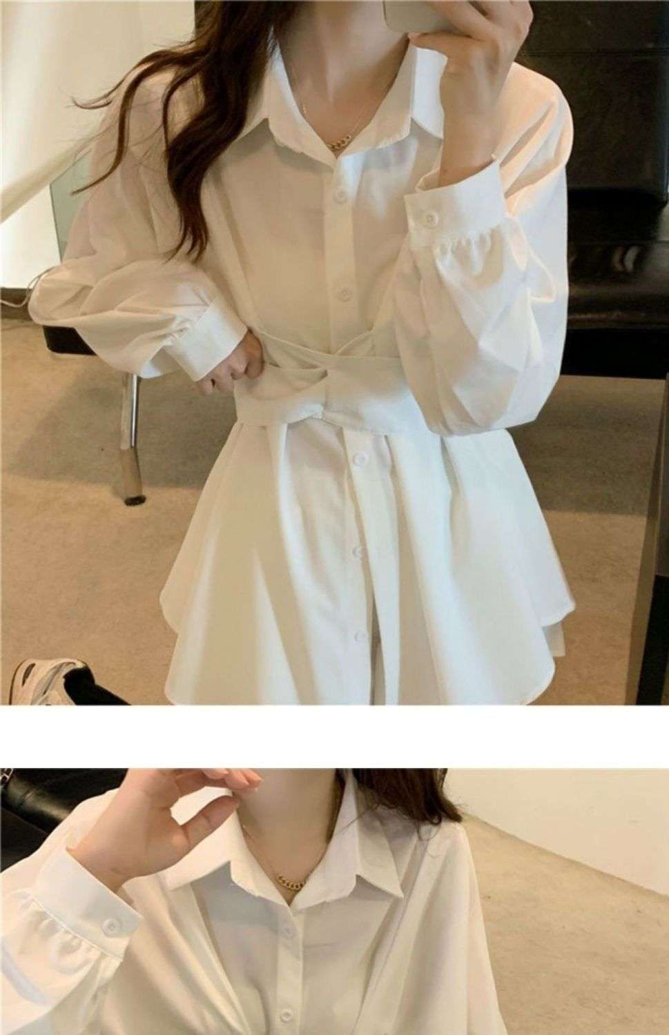 ミニワンピース ウエストリボンシャツミニワンピース&ショートパンツ 2点セット 