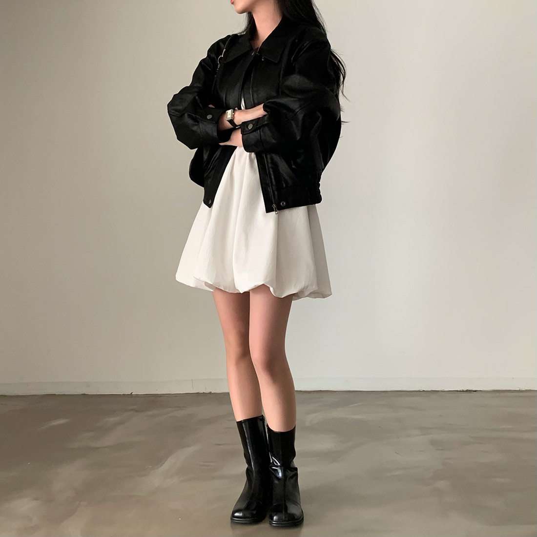 シンプルプリーツキャミミニワンピース