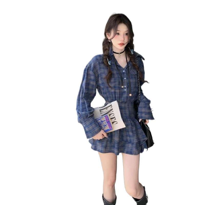 チェック柄 シャツミニワンピース