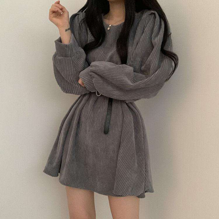 コーデュロイフレアミニワンピース