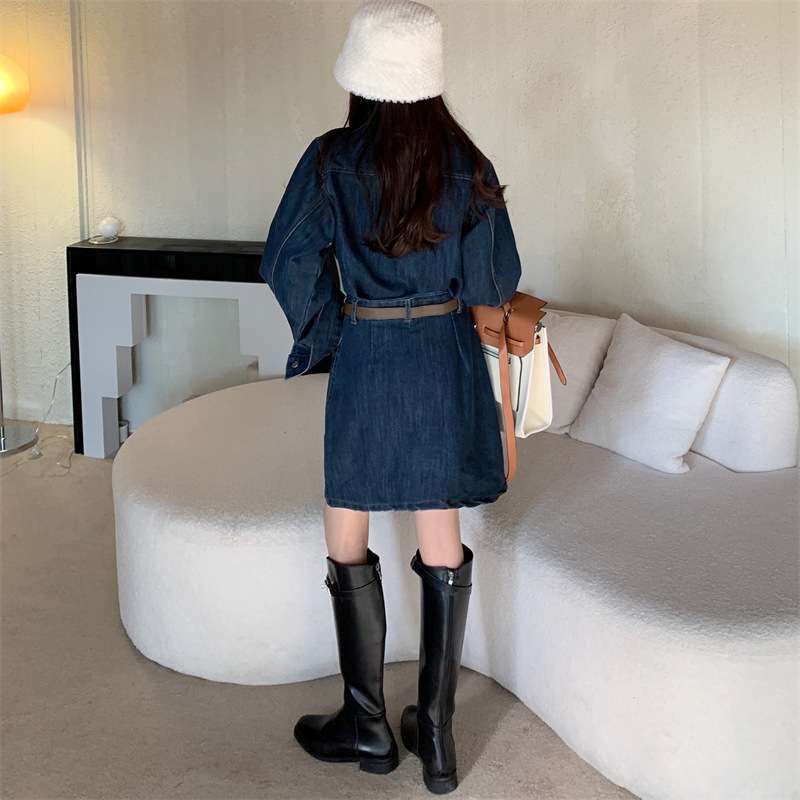 ベルト付きデニムミニワンピース