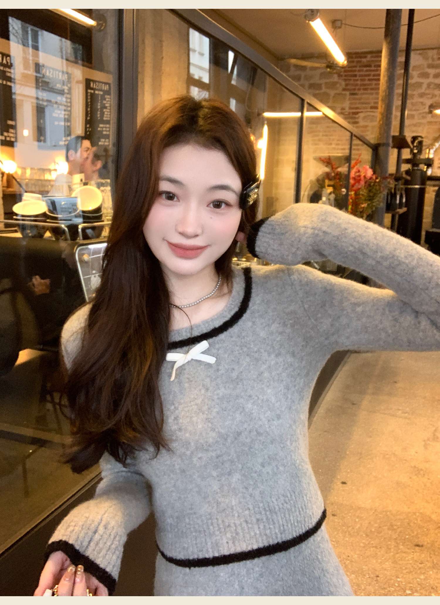 リボン付き ニットミニワンピース