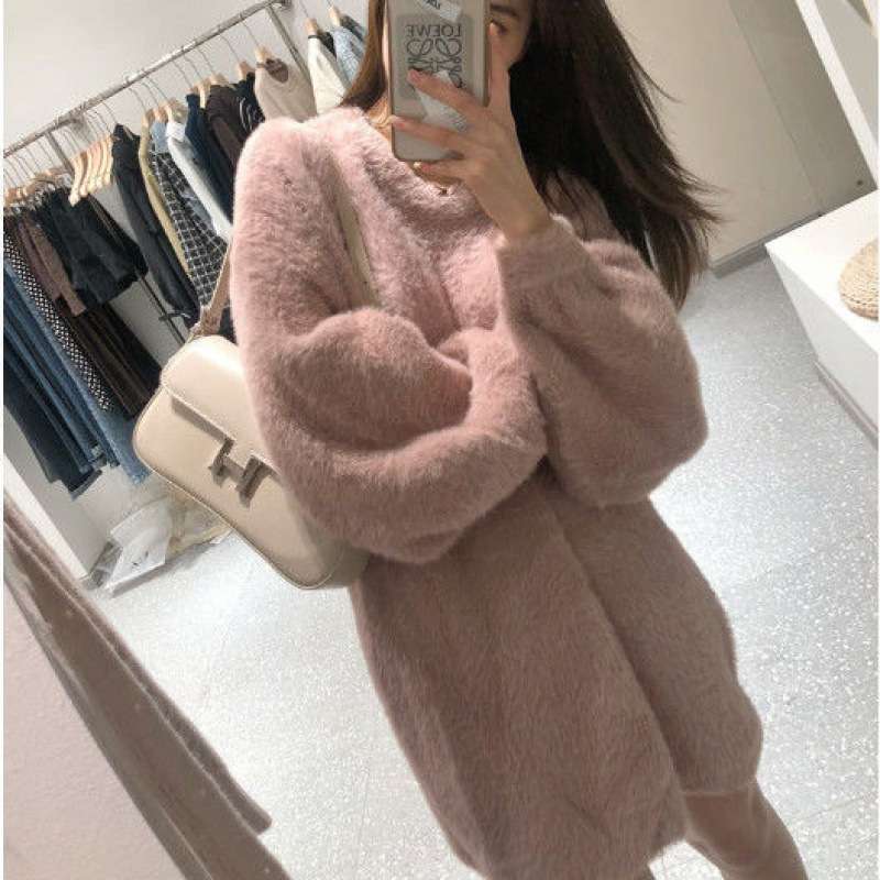 もこもこニットミニワンピース