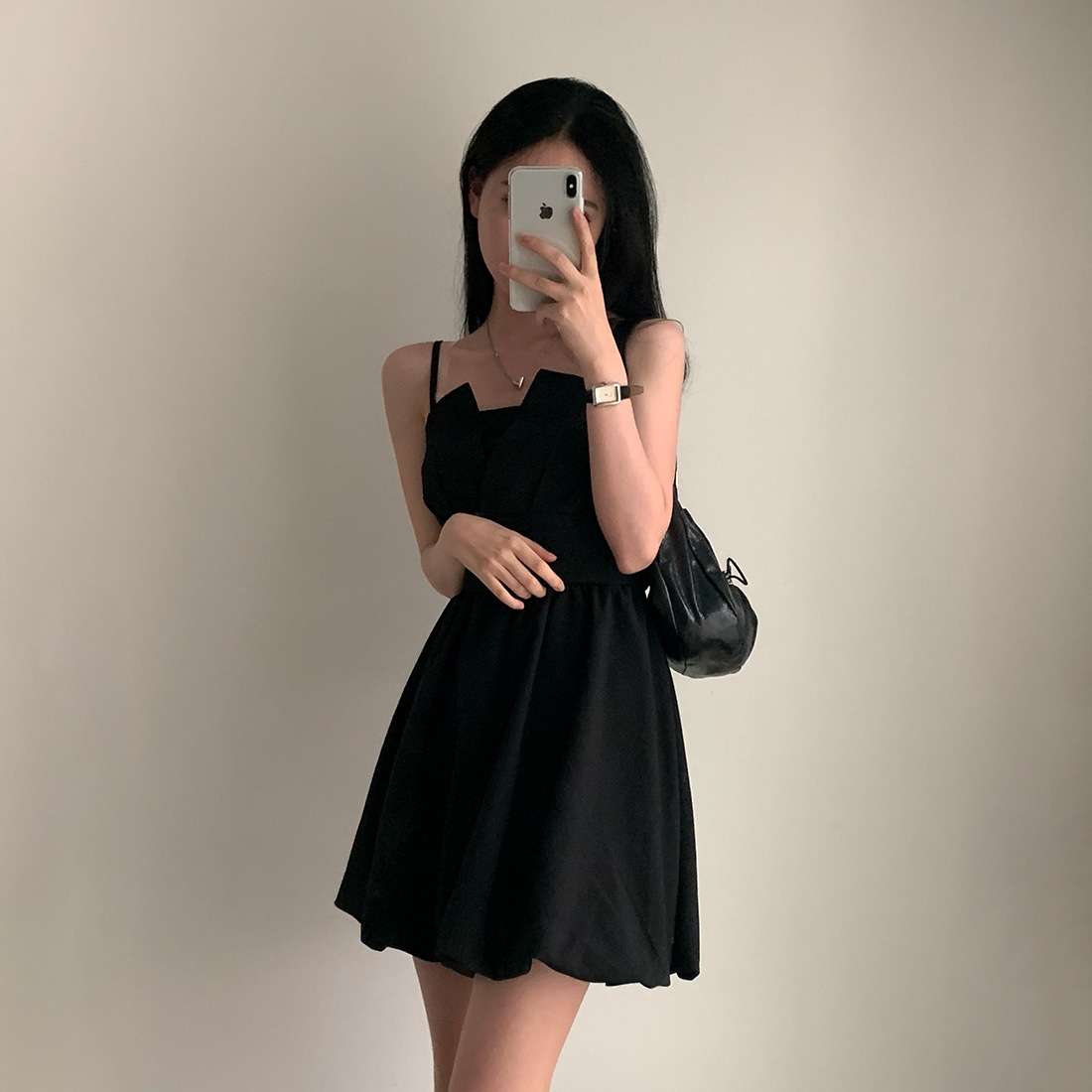 シンプルプリーツキャミミニワンピース