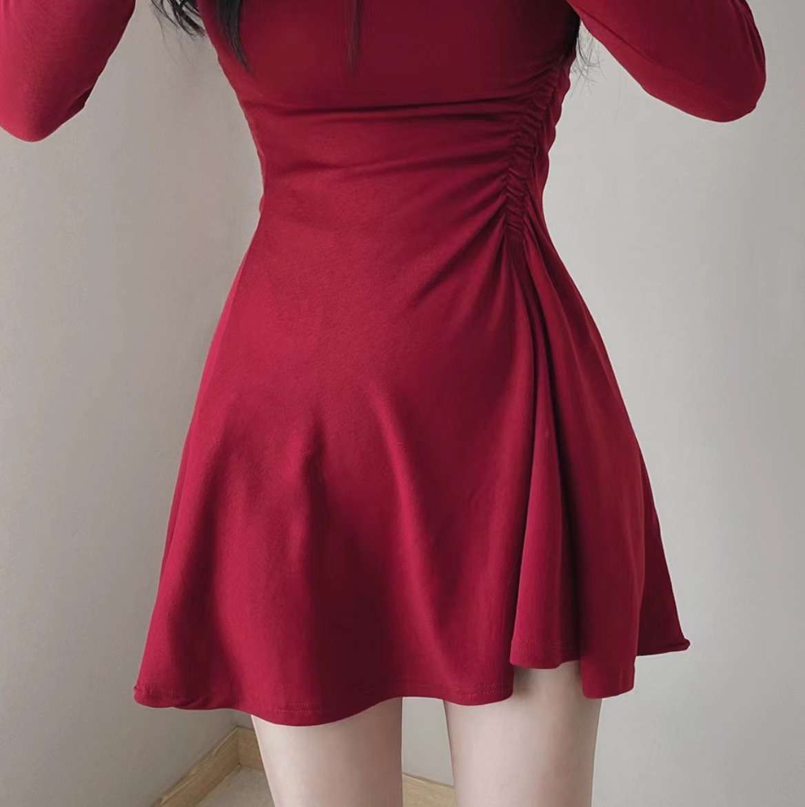 ミニワンピース シンプル無地 超ミニ丈 タイトニットワンピ 韓国風