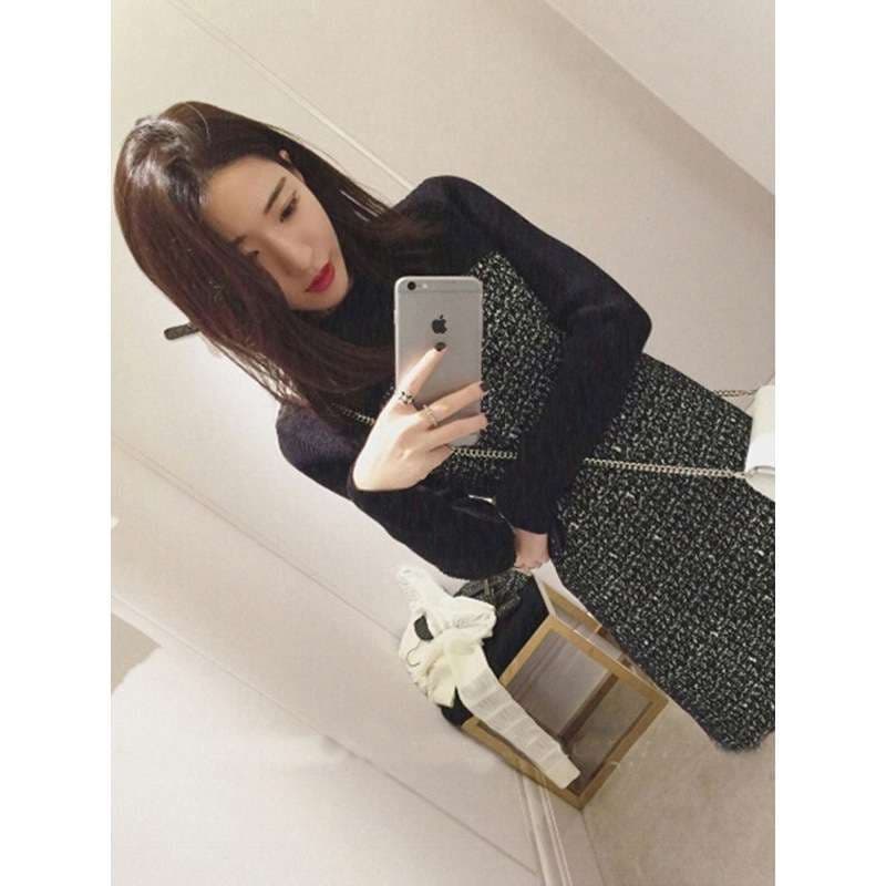 ミニワンピース 韓国風ツイード 大人ワンピ