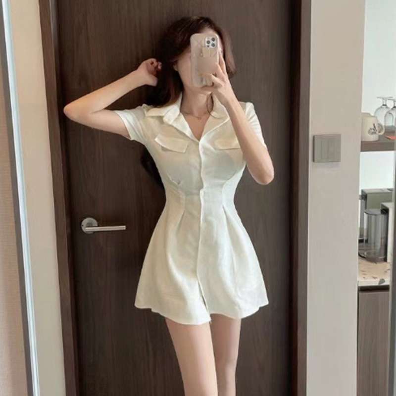 フロント釦シャーリング シャツミニワンピース
