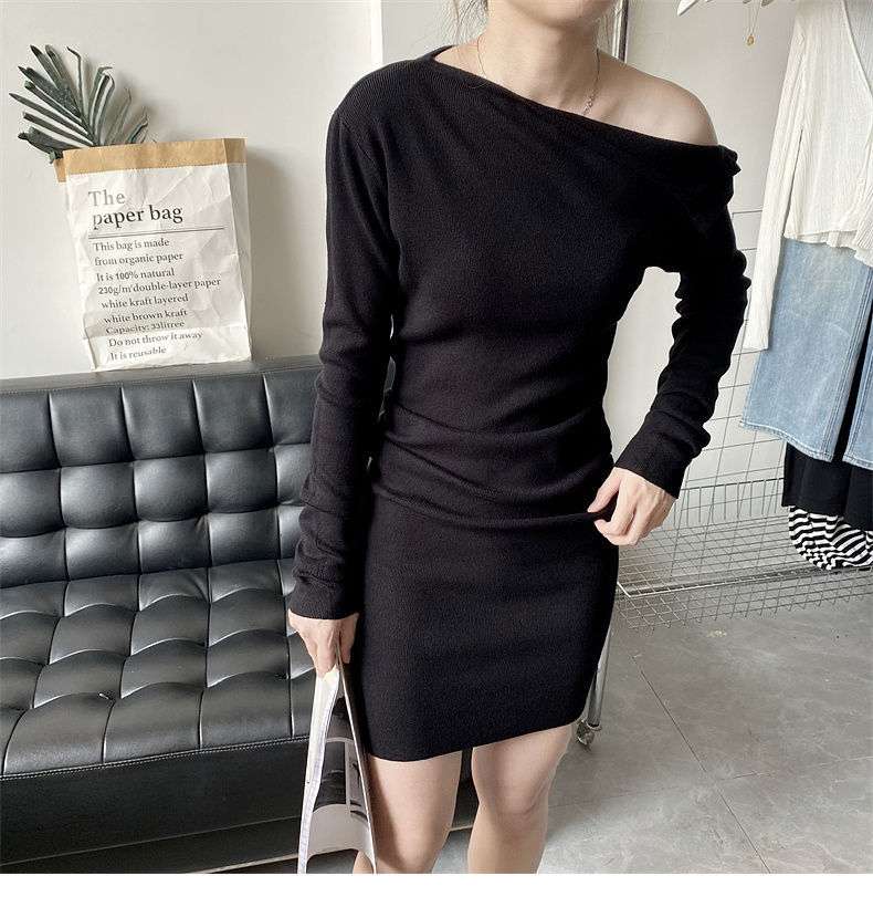 アシメントリーネック タイトミニワンピース