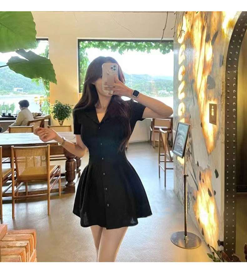 フロント釦シャーリング シャツミニワンピース